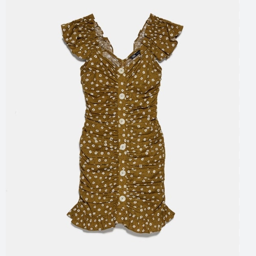 NWOT Zara‎ Printed Dress With Draping Size S